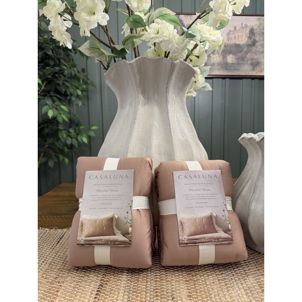 SET OF 2 Standard Rayon from Bamboo Quilt Pillow Shams Adobe Clay - Casaluna NEW